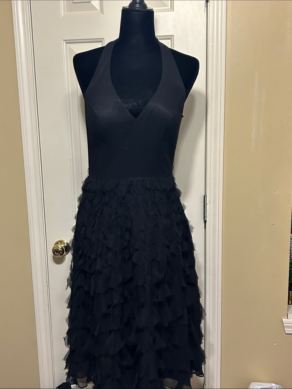 White House Black Market Black One-Shoulder Ruffle Midi Dress-size 4